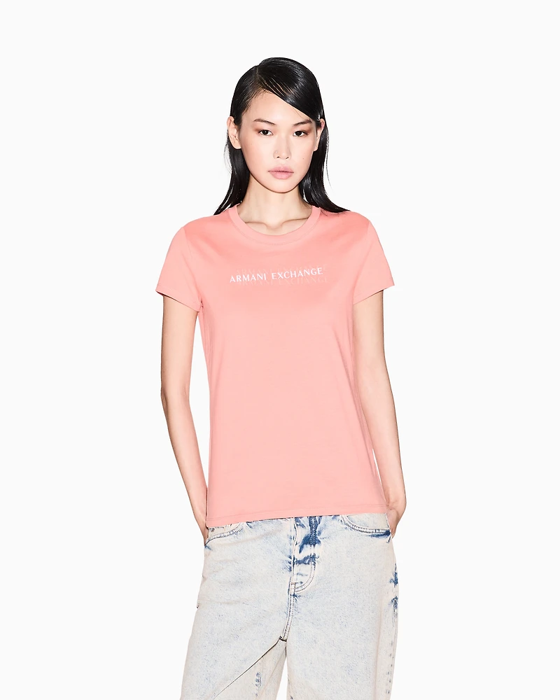 Armani Exchange - Slim fit T-shirt with logo lettering, Woman, Pink, Size: