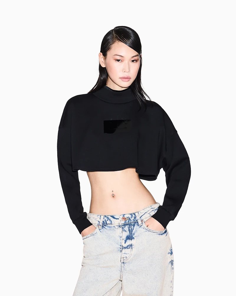 Cropped sweatshirt with tone-on-tone logo