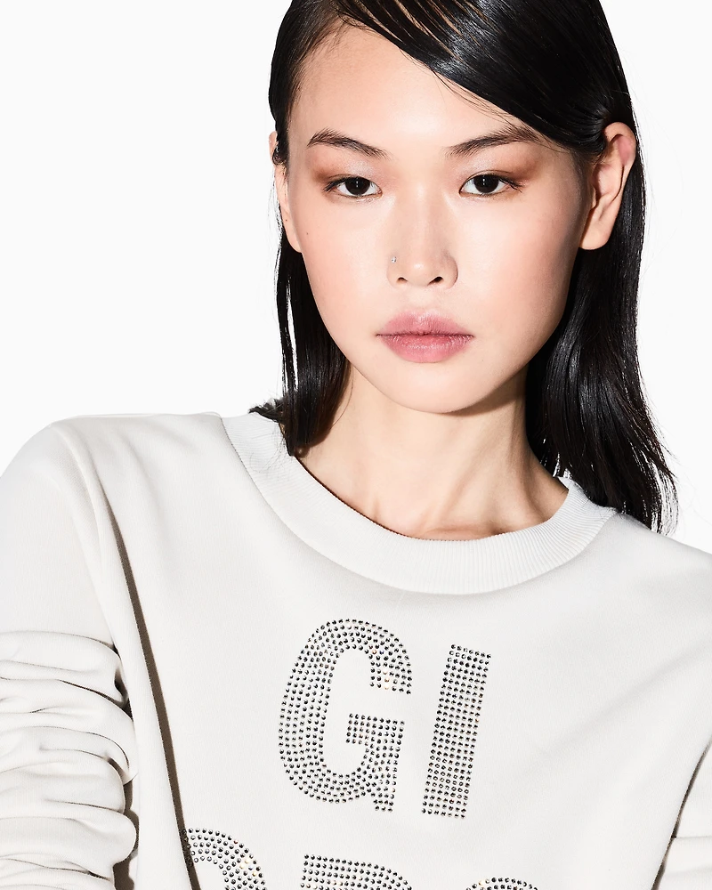 Crewneck sweatshirt with rhinestones