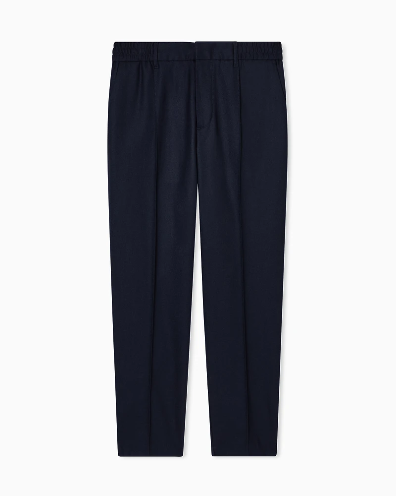 Emporio Armani - Stretch-twill virgin-wool trousers with ribbing, Man, Navy Blue, Size:
