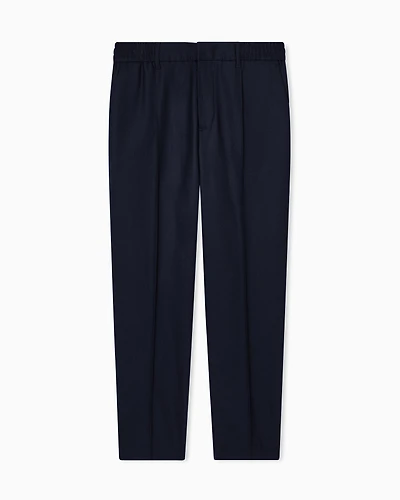 Emporio Armani - Stretch-twill virgin-wool trousers with ribbing, Man, Navy Blue, Size: