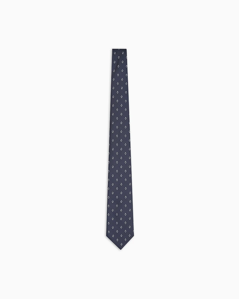 Emporio Armani - Pure silk tie with diamond jacquard micro-pattern, Man, Navy Blue, Size: TU