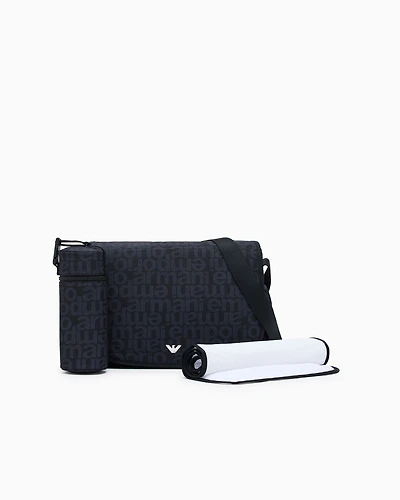 Emporio Armani - ASV Mummy bag set with all-over logo lettering, Boy, Navy Blue, Size: TU