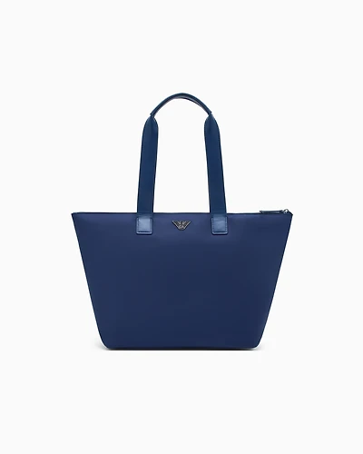 Emporio Armani - ASV medium shopper bag in recycled nylon, Man, Blue, Size: TU