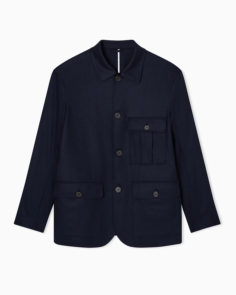 Emporio Armani - Virgin-wool stretch-twill shirt jacket, Man, Navy Blue, Size: