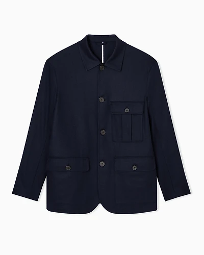 Emporio Armani - Virgin-wool stretch-twill shirt jacket, Man, Navy Blue, Size: