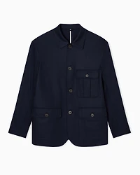 Emporio Armani - Virgin-wool stretch-twill shirt jacket, Man, Navy Blue, Size: