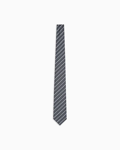 Emporio Armani - Pure silk tie with two-tone jacquard stripes, Man, Grey, Size: TU