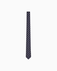 Emporio Armani - Pure silk tie with all-over jacquard micro-eagle, Man, Navy Blue, Size: TU
