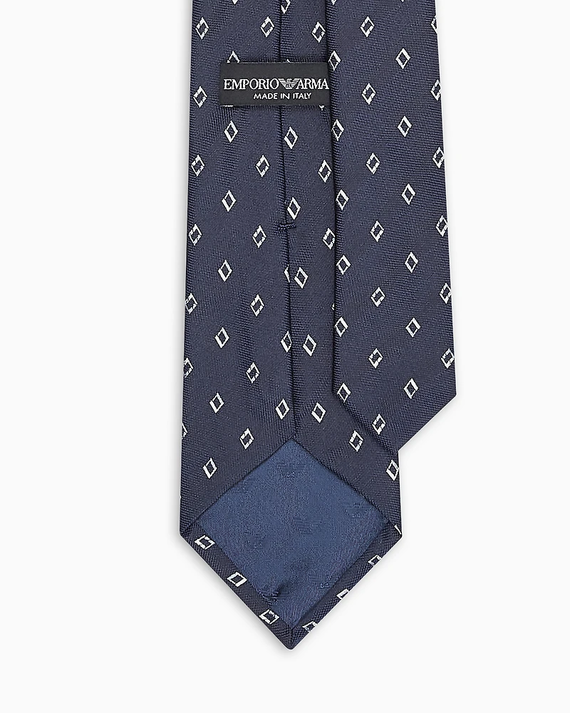 Emporio Armani - Pure silk tie with diamond jacquard micro-pattern, Man, Navy Blue, Size: TU