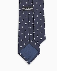 Emporio Armani - Pure silk tie with diamond jacquard micro-pattern, Man, Navy Blue, Size: TU