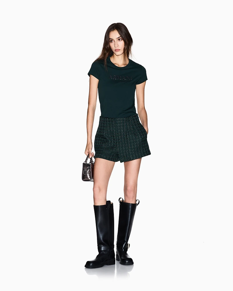 Armani Exchange - Slim fit T-shirt with logo lettering, Woman, Green, Size:
