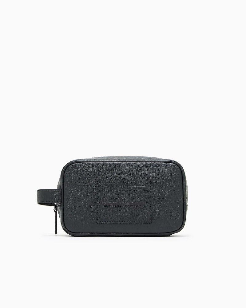 Emporio Armani - Tumbled leather washbag, Man, Black, Size: TU