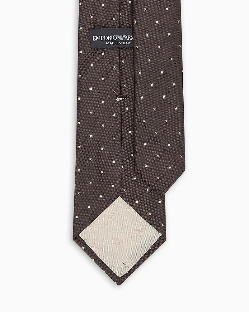 Emporio Armani - Pure silk tie with jacquard micro-pattern, Man, Brown, Size: TU