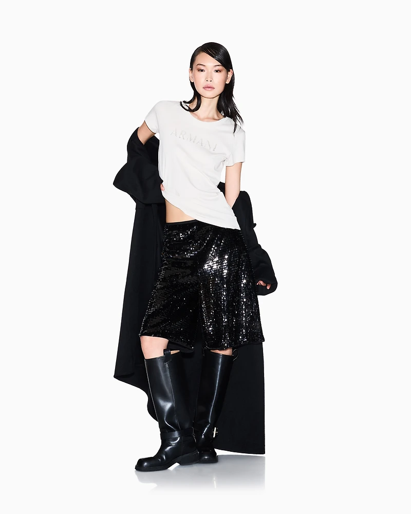 Armani Exchange - Stretch cotton T-shirt, Woman, Beige, Size: