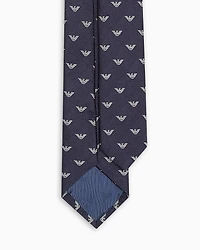 Emporio Armani - Pure silk tie with all-over jacquard micro-eagle, Man, Navy Blue, Size: TU
