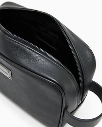 Emporio Armani - Tumbled leather washbag, Man, Black, Size: TU