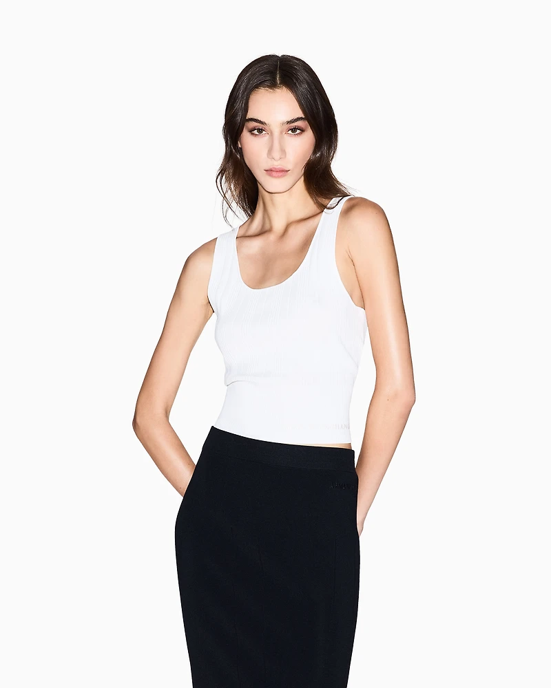 Armani Exchange - Wide ribbed top, Woman, White, Size: