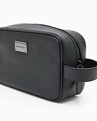 Emporio Armani - Tumbled leather washbag, Man, Black, Size: TU