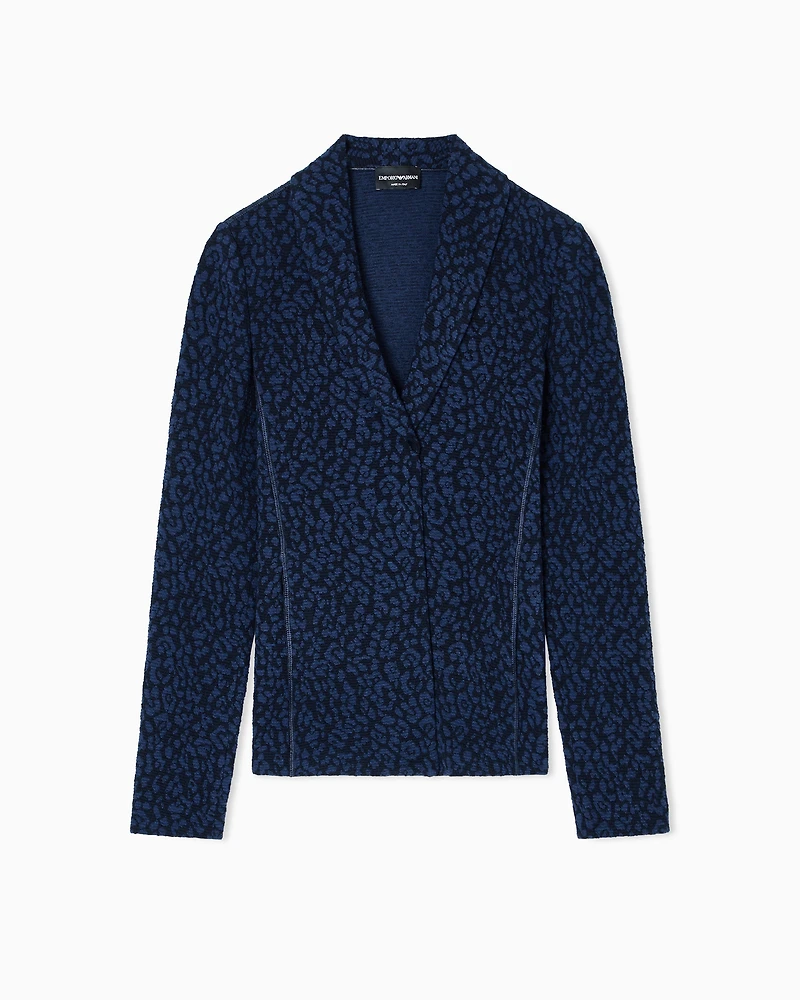 Emporio Armani - Wool knit jacket with dappled floral motif, Woman, Blue, Size: