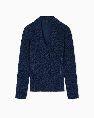 Emporio Armani - Wool knit jacket with dappled floral motif, Woman, Blue, Size: