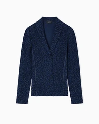 Emporio Armani - Wool knit jacket with dappled floral motif, Woman, Blue, Size: