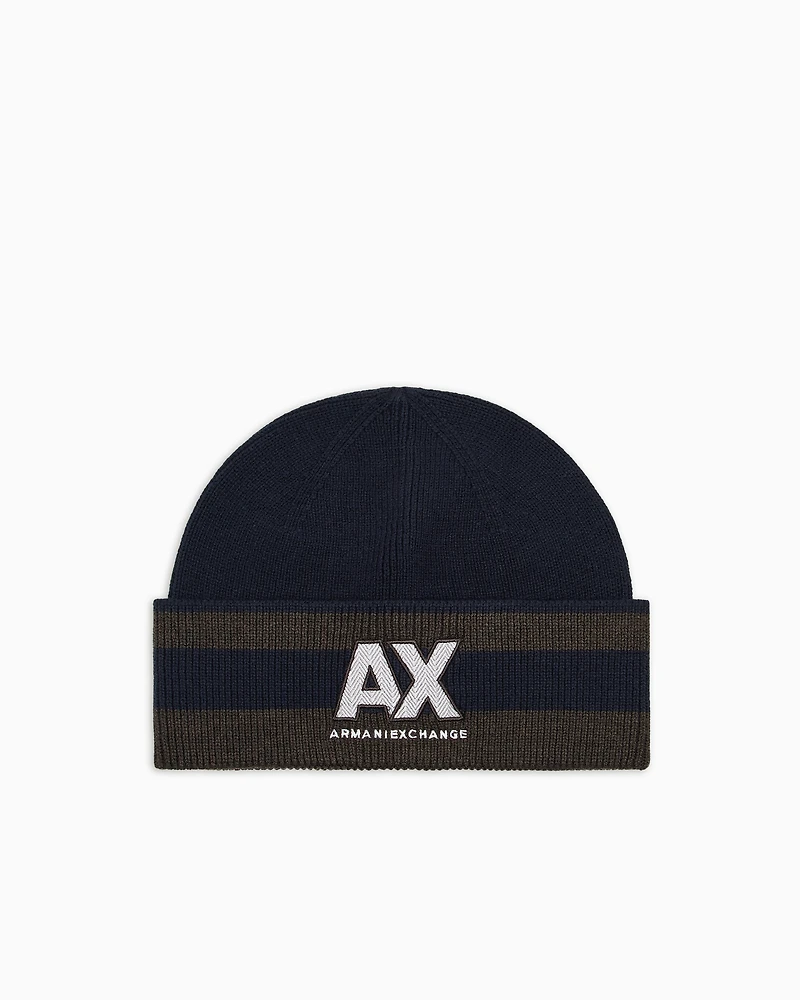 Armani Exchange - Beanie hat with logo, Man, Blue, Size: TU