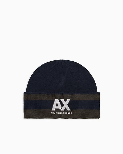 Armani Exchange - Beanie hat with logo, Man, Blue, Size: TU