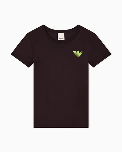 Emporio Armani - New York capsule collection jersey T-shirt with oversized print, Woman, Brown, Size: