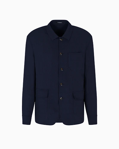 Emporio Armani - Shirt jacket technical seersucker fabric, Man, Blue, Size: