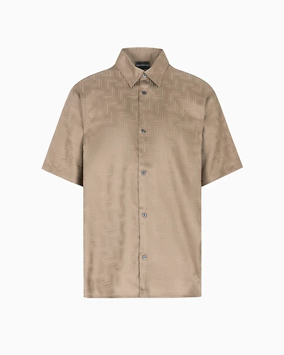 Emporio Armani - ASV short-sleeved shirt jacquard Lyocell, Man, Brown, Size: