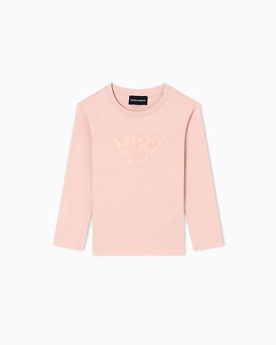Emporio Armani - ASV jersey jumper with eagle and tulle ruffles, Girl, Pink, Size: