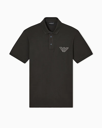 Emporio Armani - Piqué jersey polo shirt with eagle patch, Man, Green, Size: