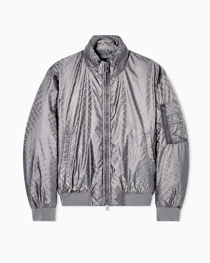 Armani Exchange - ALLOVER LOGO LETTERING BOMBER JACKET, Man, Grey, Size: