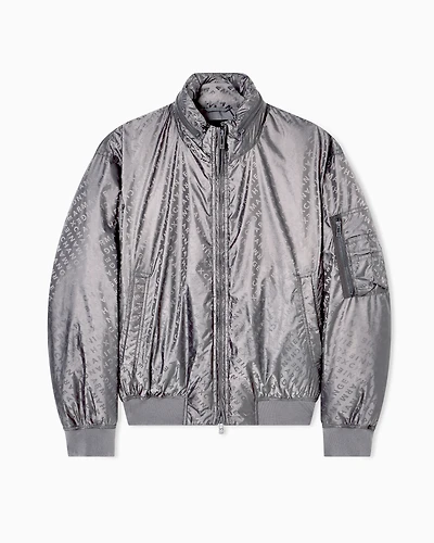 Armani Exchange - ALLOVER LOGO LETTERING BOMBER JACKET, Man, Grey, Size: