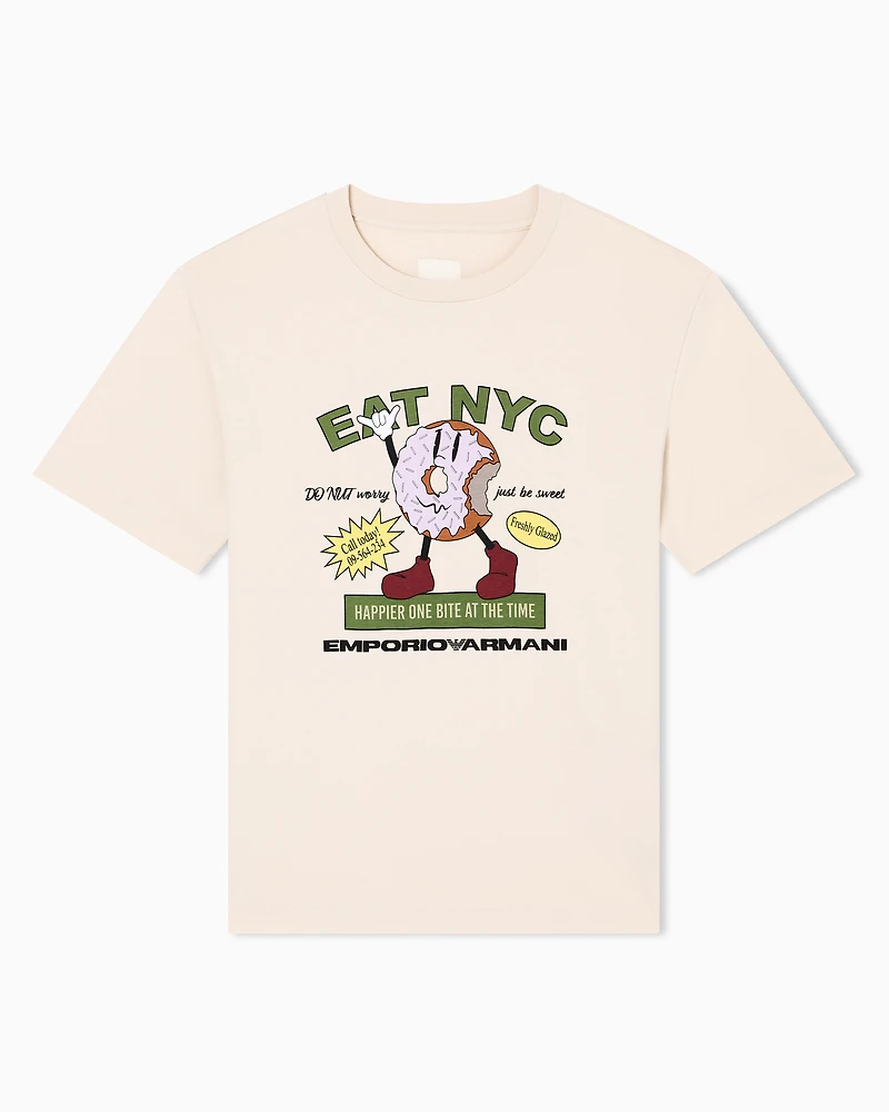 Emporio Armani - New York Capsule Collection EAT NYC print jersey T-shirt, Man, Beige, Size: