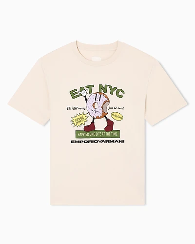 Emporio Armani - New York Capsule Collection EAT NYC print jersey T-shirt, Man, Beige, Size: