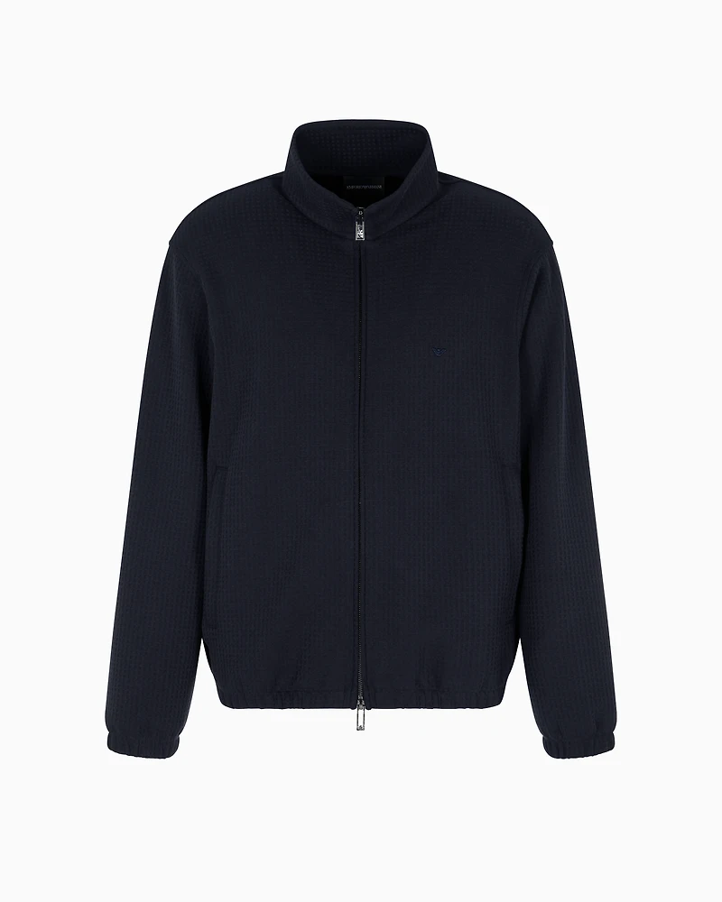 Emporio Armani - ASV full-zip sweatshirt Lyocell-blend jacquard jersey, Man, Navy_blue, Size: