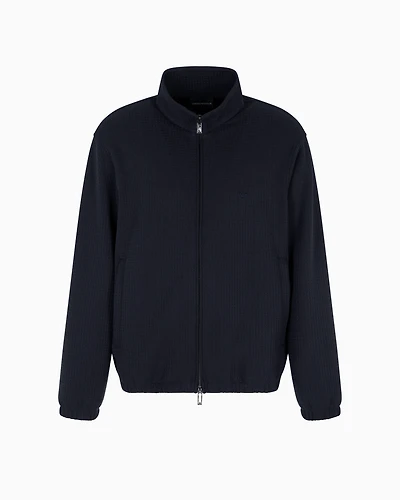 Emporio Armani - ASV full-zip sweatshirt Lyocell-blend jacquard jersey, Man, Navy Blue, Size: