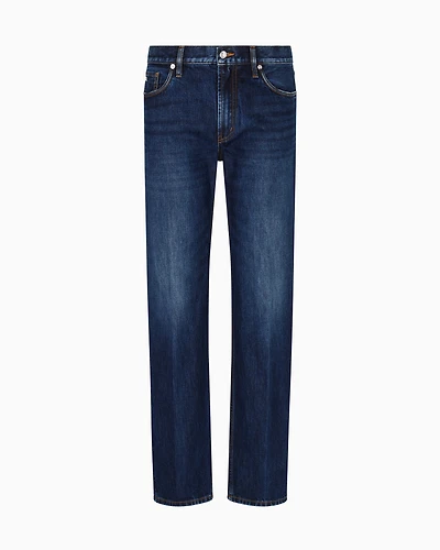 Emporio Armani - J76 straight-fit, stone-washed denim jeans, Man, Blue, Size: