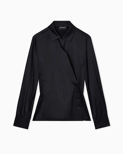 Emporio Armani - Satin crêpe wrap shirt, Woman, Black, Size: