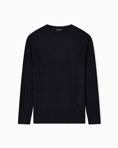 Emporio Armani - ASV Lyocell-blend jumper an embossed, patterned stitch, Man, Navy Blue, Size: