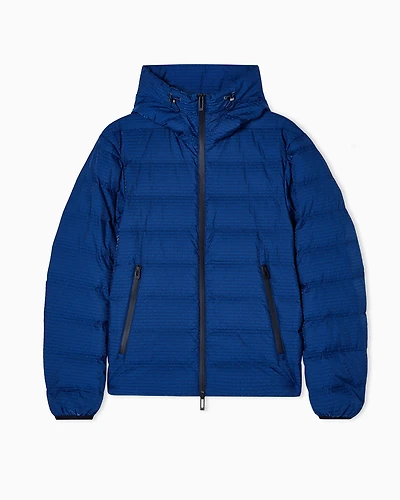 Emporio Armani - Hooded, quilted-nylon down jacket with jacquard logo lettering, Man, Blue, Size: