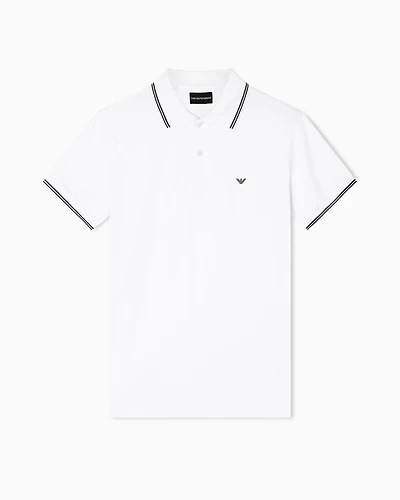 Emporio Armani - Slim-fit stretch piqué polo shirt with micro eagle, Man, White, Size: