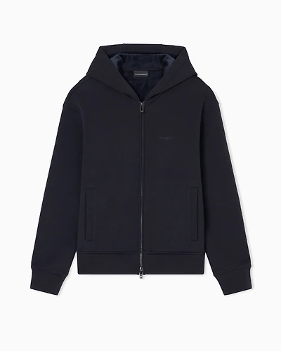 Emporio Armani - ASV Lyocell-blend bonded jersey zip-up sweatshirt with hood, Man, Navy Blue, Size: