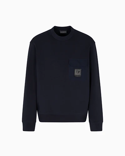 Emporio Armani - ASV double-jersey sweatshirt with pocket and logo patch, Man, Navy Blue, Size: