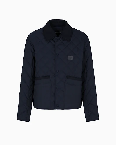 Emporio Armani - Quilted nylon blouson with flannel details, Man, Navy Blue, Size: