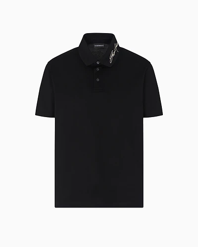 Emporio Armani - Piqué polo shirt with signature logo embroidery on the collar, Man, Black, Size:
