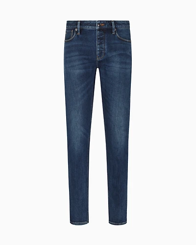 Emporio Armani - ASV J75 slim-fit jeans stone-washed brushed stretch denim, Man, Blue, Size: