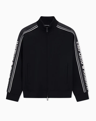 Emporio Armani - ASV double-jersey full-zip sweatshirt with logo stripe, Man, Black, Size: